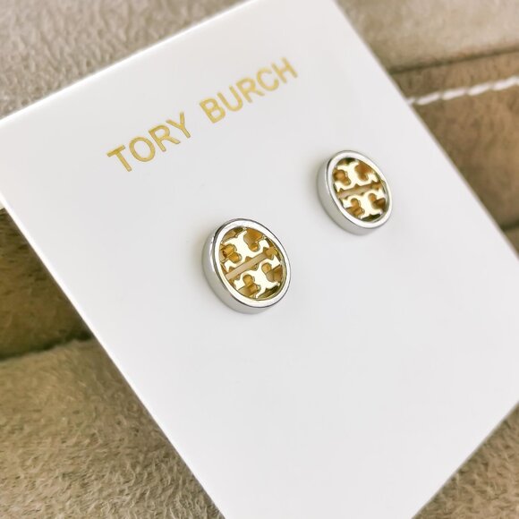 Tory Burch Miller Stud Earrings, Gold Silver Mixed - Picture 2 of 3